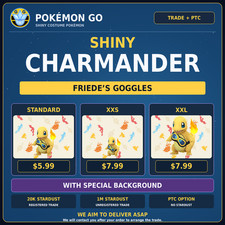 Pokémon GO Shiny Charmander Friede Goggles Special Background Trade PTC XXS XXL picture