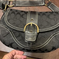 Coach Soho 6818 Black Signature Canvas Flap Shoulder Bag Y2K Vintage Buckle picture