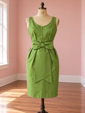 Vintage 50/60s Olive Green Wiggle Dress Giant Waist Bow Nicole San Fran Sz 10/12 picture