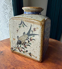 Mid Century Ken Edwards El Palomar Mexican Hand Painted Block Vase Fish Design picture