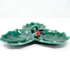 Vintage Christmas 1950s Lefton Holly Berry Divided Nut Candy Dish 10