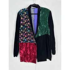 Vintage Jacket Womens Medium Velvet Colorful Patchwork Button Art To Wear Unique picture