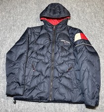 VTG Tommy Hilfiger Tommy Jeans Puffer Jacket Men Large Down-Filled Navy Red picture