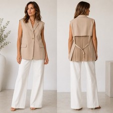 TIBI Blazer Vest Large Blush Pink Sheer Pleated Back Belted Quiet Luxury picture