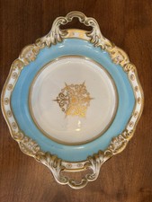 Antique Chamberlain Worcester 8” Celeste Blue Gilded 24ct 1846 Plate w/handles picture