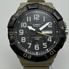 Casio MRW-210H Mens Watch 50mm Black Dial Tan Resin Strap Day Date 100M picture