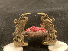 Antique OOAK ARTISAN Electric Figural Bronze EGRET Andirons & wood Embers set ⭐ picture