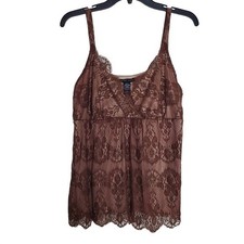 Vintage Y2K Chocolate Brown Floral Lace Sheer Cami Romantic Fairy Goth Top Lg picture