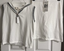 SET La Vila Milano Striped V-Neck Sleeveless Knit Top & Skort Accents XS NWT picture