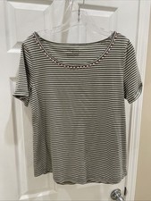 TALBOTS Womens Sz M Short Sleeve  Green white Pink Pull Over Top shirt blouse picture