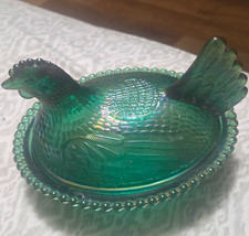vintage Indiana Glass Company  iridescent carnival glass Hen on a Nest picture