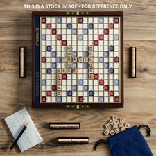 Scrabble Deluxe Travel Edition Wooden Folding Board Game Road Trip Open Box Used picture