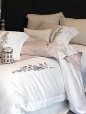 Elegant Pink White Floral Embroidery Bedding Set Duvet Cover Pillowcases  picture
