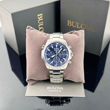 Bulova Marine Star 96B256 Chronograph Blue Dial Stainless Steel Men's Watch picture
