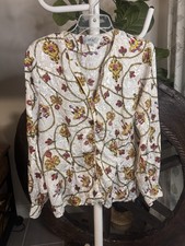 VTG 80s 90s AP Ltd Chain Link Scarf Print Satin Blouse Top Sz 12 Baroque Jewel picture