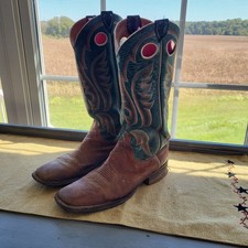 Justin Western Cowboy Boots Brown Leather Square Toe picture