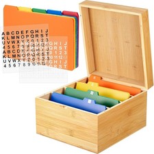 Henoyso 4 x 6 Inches Index Card Holder Set, Bamboo Recipe Box Organizer Index... picture