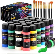 Acrylic Paint Set, 24 Colors (2 oz/Bottle) with 12 Art Brushes, Art Supplies for picture