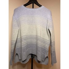 Ella Moss Blue & Ivory Striped High-Low Knit Sweater Size S picture