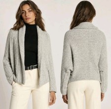 Vince Cocoon Cardigan Textured Alpaca-Blend Shawl Collar Batwing Grey Sz L $445  picture