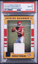 Panini 2017 Donruss Patrick Mahomes II Chiefs Rookie Threads Blue #7 PSA 8 picture