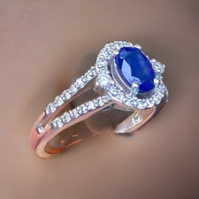 Zales Blue Sapphire Diamond Halo Engagement Ring 10K White Gold 1/3 CTW picture