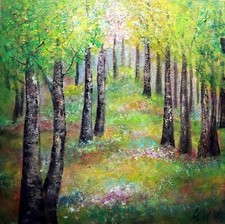Green Forest Painting 24x24 Minnesota Summer Landscape Cabin Wall Art picture