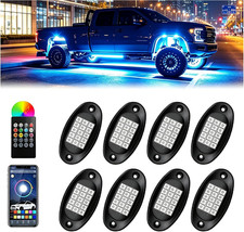 8 Pods RGB LED Rock Lights Kit App/RF Remote Music Mode IP68 Jeep ATV UTV Truck picture