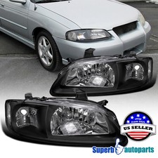 Fit 2000-2003 Sentra Diamond Headlights Head Lamps Black Lamp Replacement picture