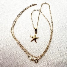 Vintage 14K Yellow Gold Starfish Pendant Necklace 18in Cable Chain Dainty 1.34G picture