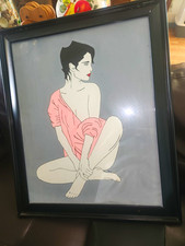 Framed Portrait Art Print Seated Woman Figure Illustration - Single Piece picture
