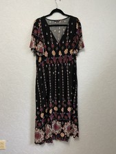 BloomChic 18-20 2X Black Floral Paisley Maxi Dress V Neck Flutter Sleeve Boho picture