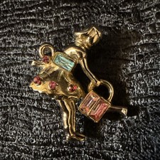 Vintage 40's CORO GIRL/ LADY Watering Pink And Blue Rhinestone Accent Gold Tone picture
