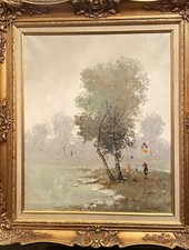 VTG Mid 20C Orig. European Impressionism O/C Landscape Park Scene, Signed/Framed picture