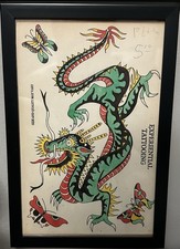 GIANNI GIGLIOTTI Dragon Painting Original Tattoo Flash Ed Hardy Daniel Higgs picture