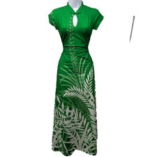 Malihini Hawaii Vintage Dress Womens 10 Maxi Kelly Green 70s Asian Inspired Mod picture