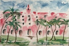 Original Watercolor Royal Hawaiian Hotel By Susan Fogwell Signed Collectible picture