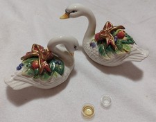 VTG Fitz & Floyd Ceramic Holiday Swan Salt & Pepper Set (See Cond) picture