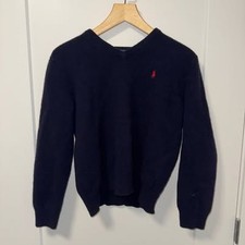 VINTAGE Polo Ralph Lauren Sweater Mens Large Blue 100% Lambswool V Neck Knit picture
