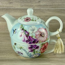 Delton Products Floral Hummingbird Tea For One Stacked Porcelain Teapot and Cup picture