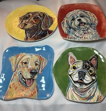 Pier 1 Imports Dog Salad Plates Set Of 4 Abstract Colorful 8x8” Multi Shapes NEW picture