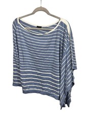 TALBOTS Light Blue Stripe Asymmetrical Poncho NWT Retail $79.50 Plus Size X/1X picture