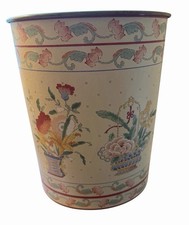 Metal Wastebasket Vintage Hand Painted picture