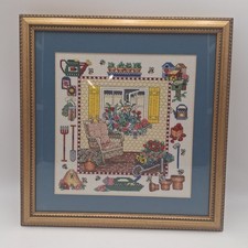 Vintage Bobbie G. Designs Garden Window Complete Cross Stitch Custom Framed picture