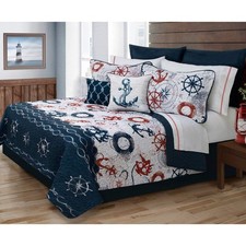 King Size Modern Coastal Anchor Polyester Reversible Quilt Set picture