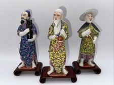 ANTIQUE 3-PC CHINESE PORCELAIN   FIGURES ~NOBLE PROFESSIONS CHINOISERIE FAMILLE picture