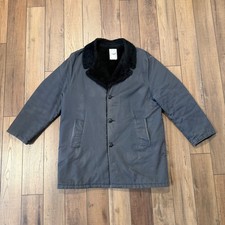 Vtg 70s Haband Faux Fur Lined Car Coat Mens Large Gray Winter Stadium Jacket Tee picture