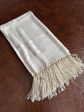 Circa 1940s Men’s Ivory Evening Scarf All Rayon Knotted Tassels picture