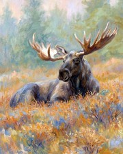 Farm House Art Elegant Bull Moose oil art print.   0119 picture
