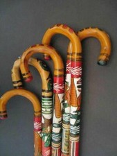 Hand Carved Wooden Cane Walking Stick Mexican Aztec Hand Painted Mexico ONE Cane picture
